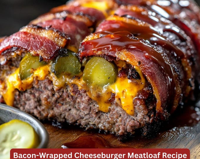 Best Recipe for Bacon Wrapped Cheeseburger Meatloaf, Easy Dinner Recipe Ideas, Simple Recipe Plate, Download and Print out, Family Recipes