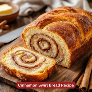 Best Recipe for Cinnamon Swirl Bread, Easy Bread Recipe, Simple Recipe Plate, Simple Bread Recipe, Printable, Bread Gift Idea, Download