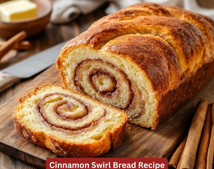 Best Recipe for Cinnamon Swirl Bread, Easy Bread Recipe, Simple Recipe Plate, Simple Bread Recipe, Printable, Bread Gift Idea, Download