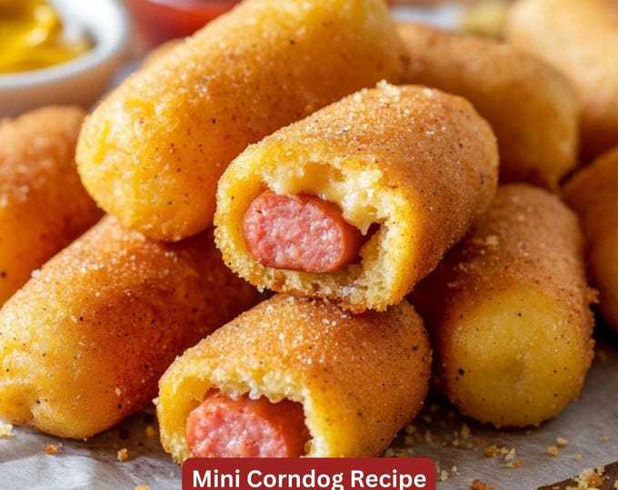Best Recipe for Homemade Mini Corn Dogs, Simple Recipe Plate, Easy Recipe, Simple Instructions, Party Recipe, PDF Download and Print out