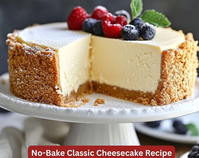 Best Recipe for No Bake Classic Plain Cheesecake, Easy Recipe, Simple Dessert, Downloadable & and Printable Recipe, Easy Dessert