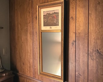 Espejo francés Trumeau antiguo / Grabado de golf "Stymied" firmado en 1915 por W. Dendy Sadler / Marco dorado / Procedencia: Antigua tienda de golf