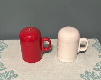 Fiestaware Rangetop Salt and Pepper Shakers | Mismatched Scarlet Red & White | Large 45” | Modern Farmhouse Kitchen | With Stoppers