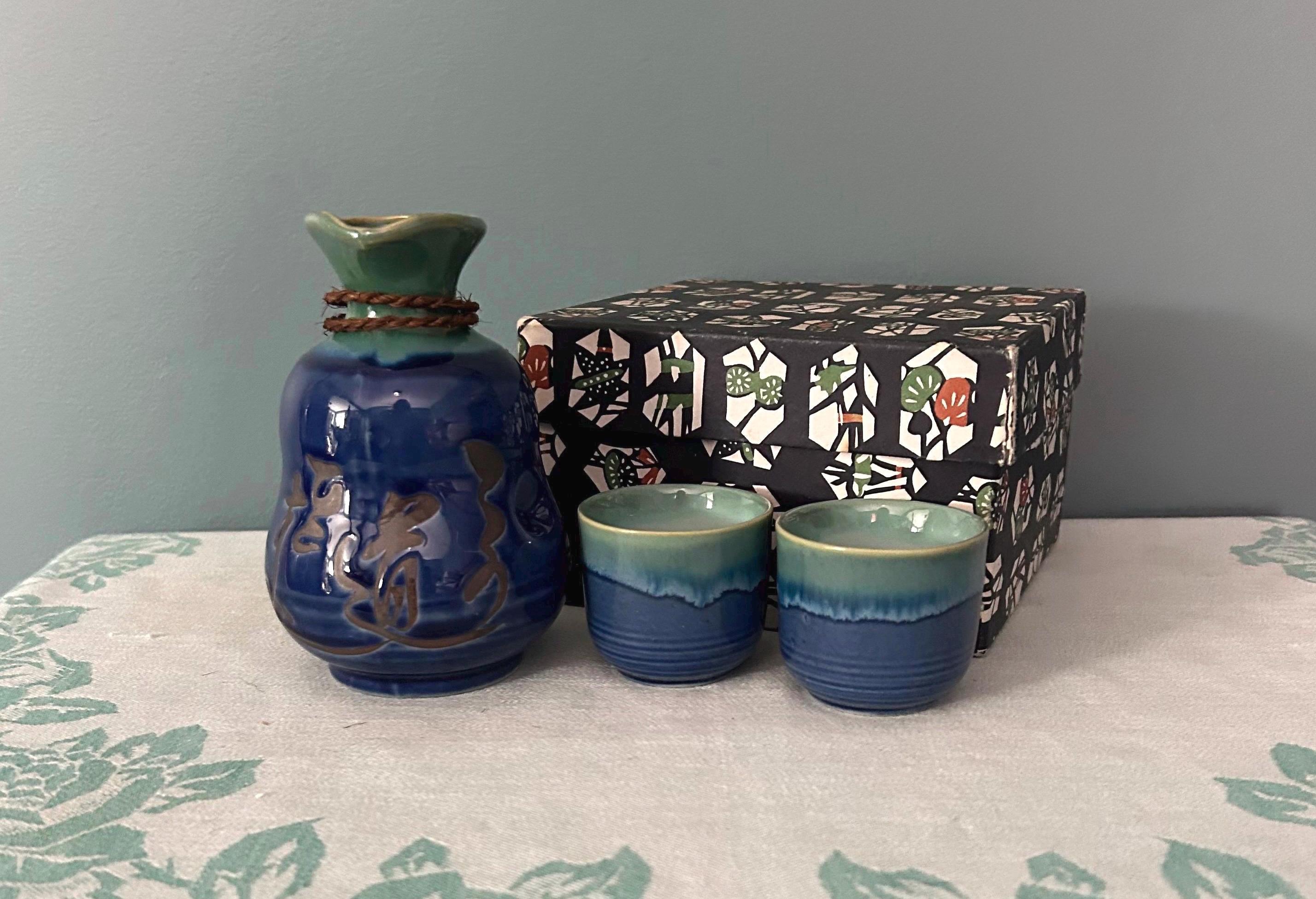 Vintage Blue Sake Bottle - Etsy