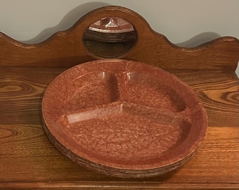 Juego de 6 platos divididos vintage KYS-ITE #231 / Melamina imitación madera de raíz MCM / Juego de glamping retro / Hecho en Maine