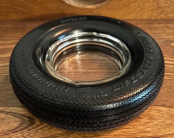 Vintage BF Goodrich Tire Ashtray HR70-15 | Lifesaver Radial Rubber Wheel | Retro Automobilia Trinket Dish | 1970s Gas Station Promo Sign