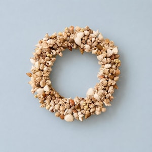 Vintage Hand-Wired Seashell Wreath | 7” Natural Shell Coastal Decor | No Glue Driftwood Base | Nautical Beach House Wall Art