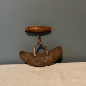 Antique Hand-Forged Wishbone Herb Chopper | Primitive 19th Century Food Mincer | Rustic Farmhouse Kitchen Decor