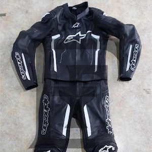 Alpinestars Men Motorbike One Piece Leather Racing Suit Black and White Available in All Sizes