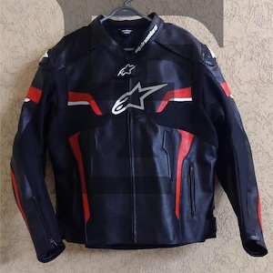 Alpinestars Motorbike Leather Racing Jacket Black and Red Available in all Sizes