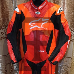 Alpinestars All Red Motorbike Genuine Leather Racing Suit for Men Professional Biker&#39;s Premium Armored CE Approved Level 2 Protectors