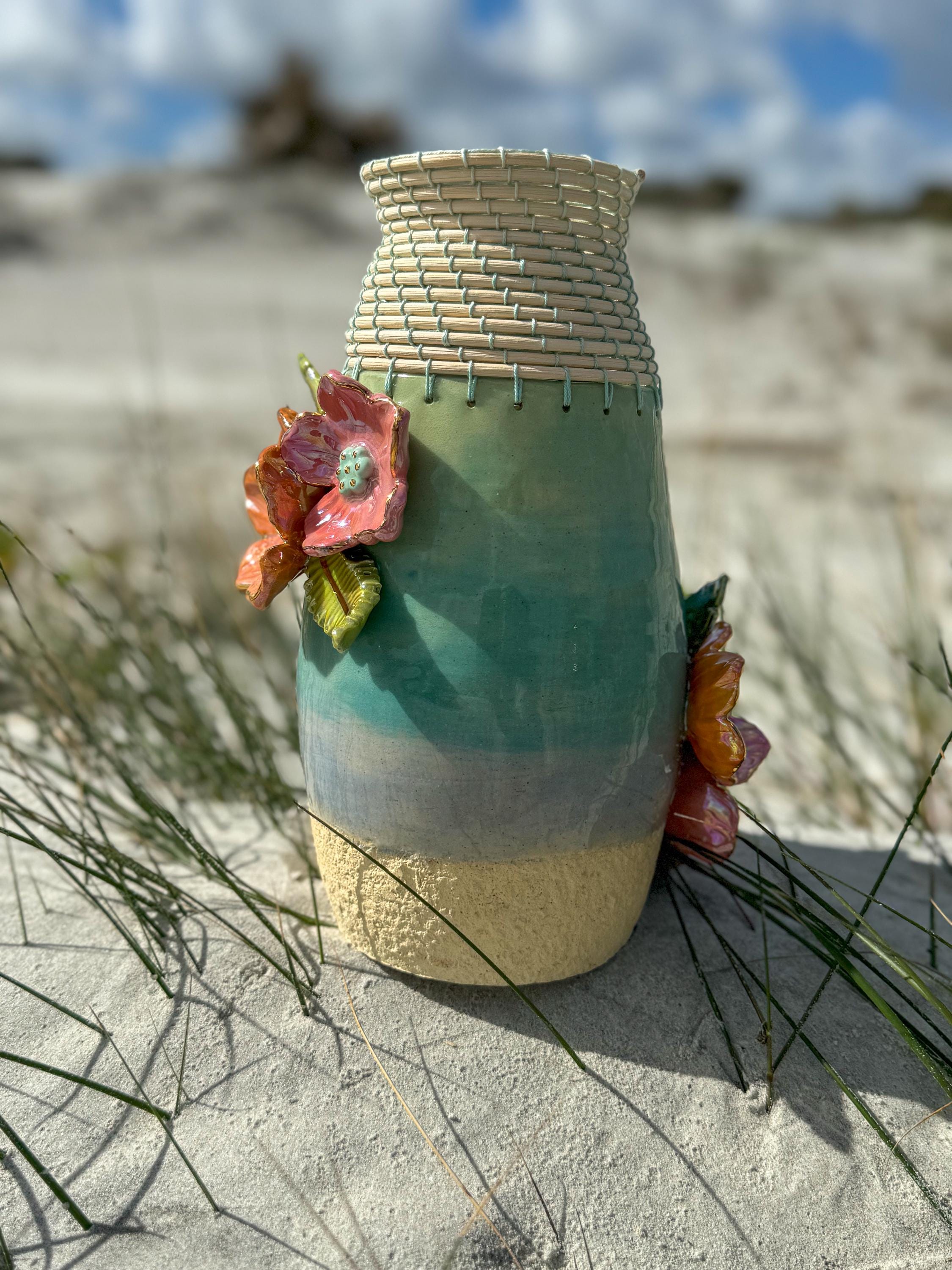 手作り陶器の花瓶 - 編み込みの花瓶 - Etsy 日本