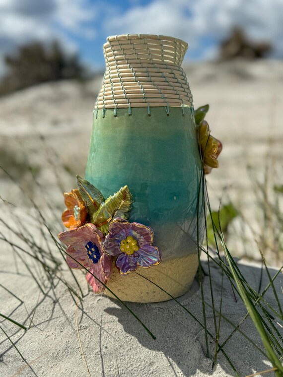 手作り陶器の花瓶 - 編み込みの花瓶 - Etsy 日本