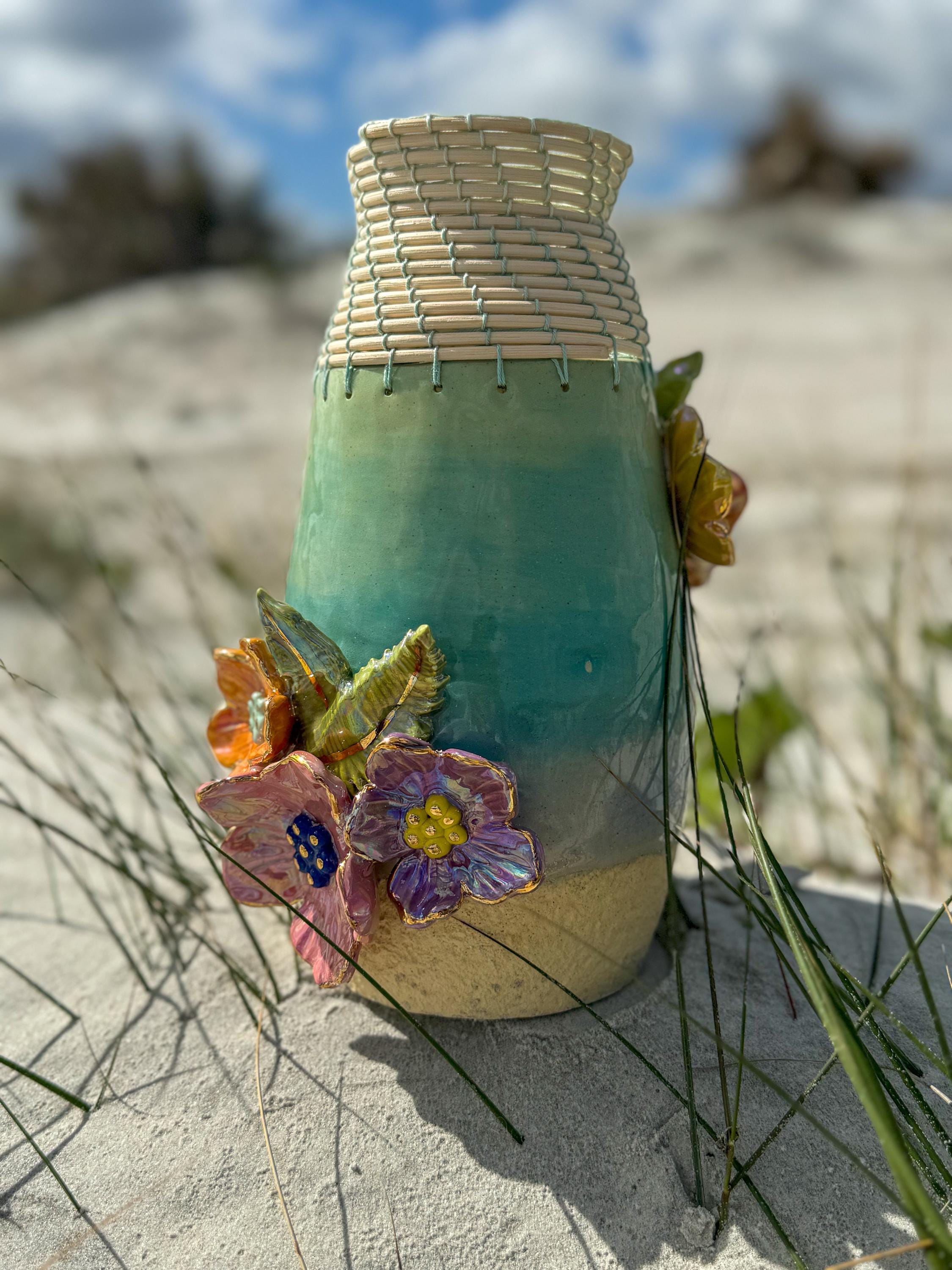 手作り陶器の花瓶 - 編み込みの花瓶 - Etsy 日本