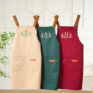 Kitchen Apron for Women | Handmade Embroidered Floral Apron | Unique Gift for Hostess | Personalized Custom Apron | Kitchen Gift Idea