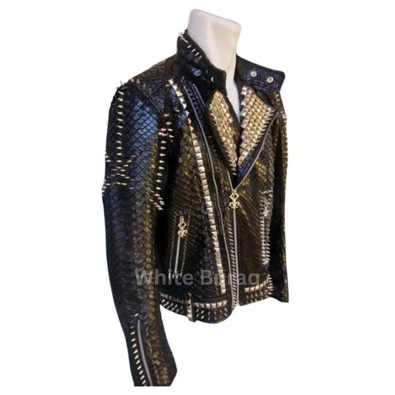 Customized Handmade Rock Leather Jacket Real Python Snake Skin
