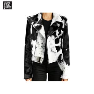 Custom Cowhide Leather Jacket for Women Hair-On Hide Cowgirl Biker Coat