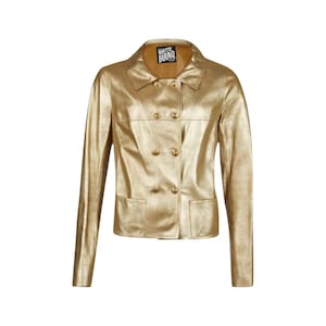 Blouson femme en cuir métallisé doré croisé, manteau blazer croisé pour un look tendance en soirée