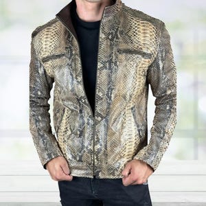 Python Leather Jacket for Men Genuine Exotic Snakeskin Style | Biker Zip Up | Handmade Luxury Outerwear
