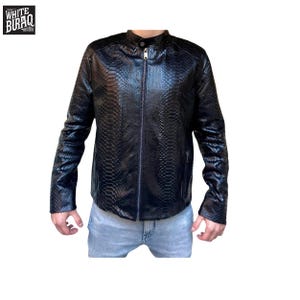Handmade Python Leather Biker Jacket: Exotic Snakeskin Zip-Up