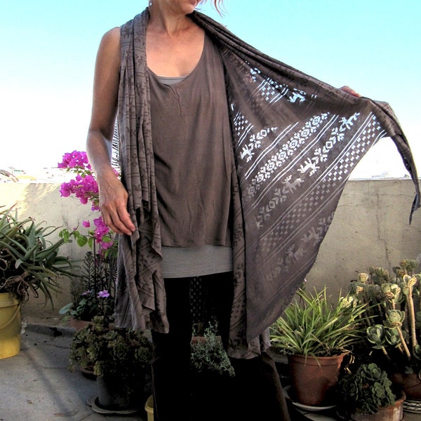 Multi purpose long shawl - Taupe Brown with deer pattern