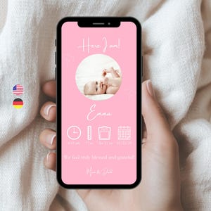 Digital Birth Announcement for Girls – Personalized Baby Birth Card for WhatsApp | Name, Weight, Height & Date | Baby Announcement Download