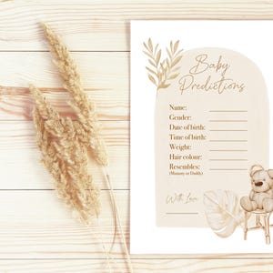 Cartes de prédiction de baby shower | Jeu de baby shower | Baby shower thème Boho | Thème ours baby shower | Cadeaux pour baby shower