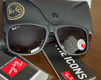 Nuevas gafas de sol Ray Ban Justin RB4165 en gris degradado/negro mate de 54 mm