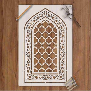 Islamisk bågväggschablon, kunglig mattgittermönsterschablon för golv, möbler och moskédekor, återanvändbar Mylar geometrisk blomsterkonst