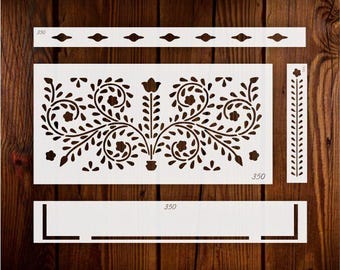 Indian Inlay Furniture Stencils Set: Reusable Plastic Stencils