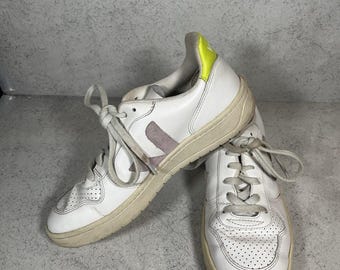 Veja V-10 White Trainers Sneakers Neon Yellow&purple Women’s Size 9 (US) Shoes