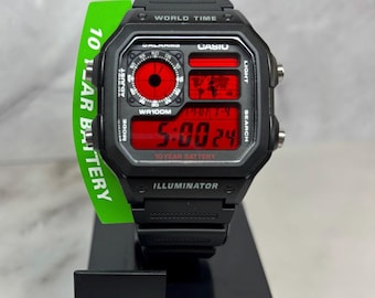 Black Casio AE1200WH with Red Screen Mod