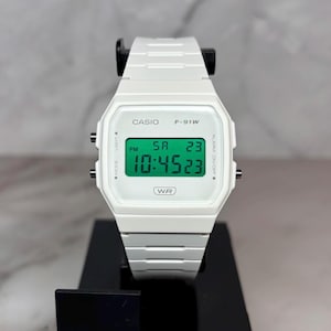 White Casio F91W Custom Green Screen Mod