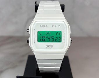 White Casio F91W Custom Green Screen Mod