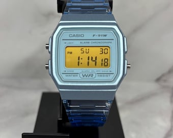 Custom Blue Casio F91W Orange Screen Mod