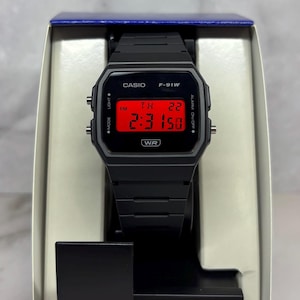 Custom Black Casio F91W Red Screen Mod bild 2