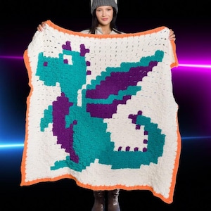 Crochet Dragon Blanket Pattern – Colorful Corner-to-Corner (C2C) Afghan PDF