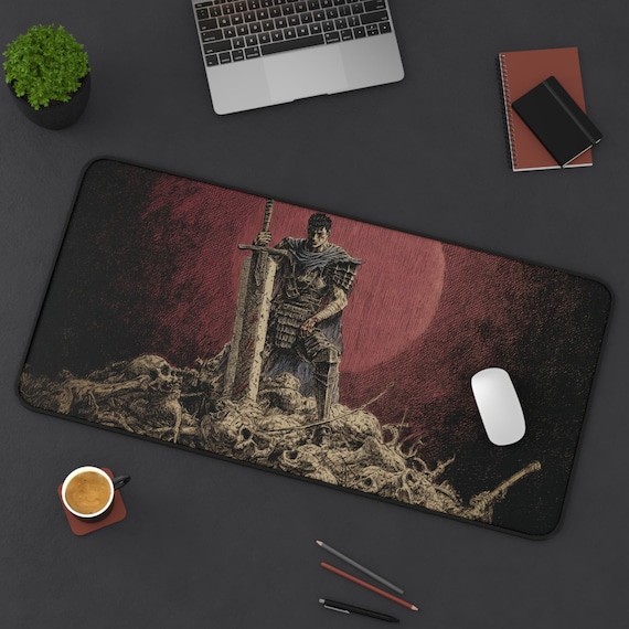 Anime Mouse Pad, Berserk Desk Mat for Otaku, Manga Geek desk mat, Griffith Guts Blood Rage Gaming Mousepad, Berserk Anime