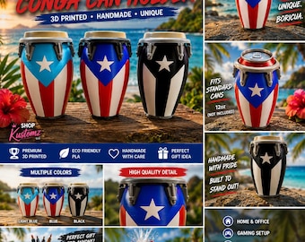 Puerto Rico Conga Can Holder | 3D Printed  Can Cooler | Boricua Drink Holder | Puerto Rican Gift | Fits 12oz standard Cans