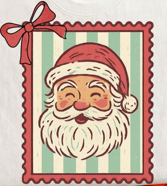 Retro Santa Postage Stamp PNG • Vintage Coquette Bow Png • Cute Santa Stamp Png • Vintage Holiday PNG • Sublimation Png Design