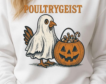 Funny Chicken Ghost PNG: Poultrygeist Trick or Treat Design (Instant Download