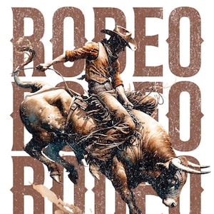 Rodeo Cowboy PNG | Bull Rider Western Graphic | Rustic Country Cowboy Sublimation Design | Rodeo Clipart for T-Shirts, Western Decor