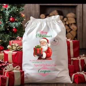 Santa Christmas Gift Bag, Holiday Gift Sack, Festive Present Tote, Xmas Goodie Bag, Seasonal Gift Wrapping, Jolly Claus Storage Pouch