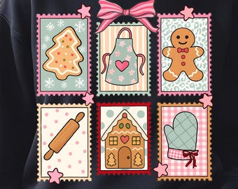 Pastel Christmas Baking Clipart PNG | Gingerbread Cookie and house, Apron, Rolling Pin, Oven Mitt | Cute Holiday Kitchen Digital Stickers