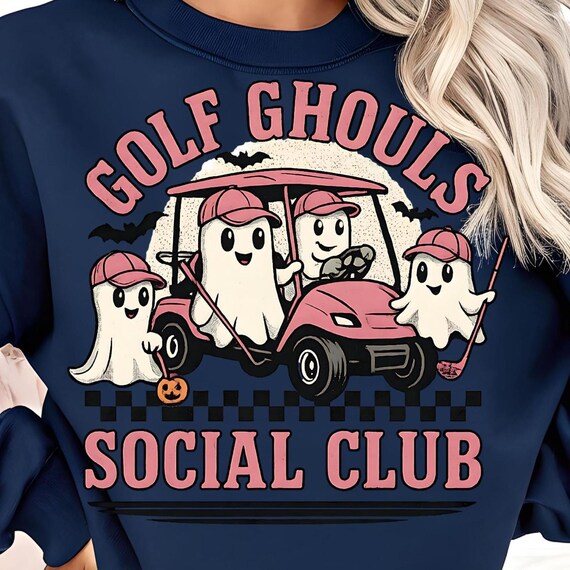 Golf Ghouls Social Club PNG – Cute Halloween Golf Ghosts in Pink