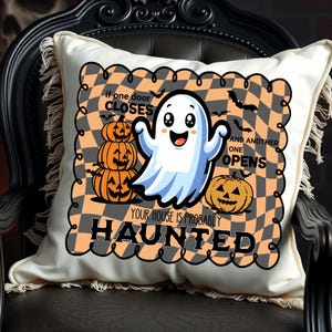 Als er een deur sluit en een andere opengaat, is je huis waarschijnlijk spookachtig - grappige spookpompoenkrabbel kunstlijstchecker, png PNGEgg