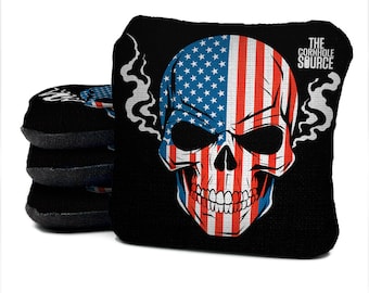 USA Skull Design - Professional Cornhole Bags | Choose Speeds | Laser Cut - CNC Sewn | Slick and Stick | Regulation Size & Weight