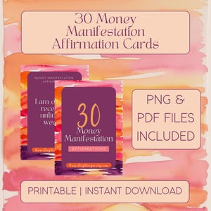 30 Money Manifestation Affirmations – Printable - Digital Law of Attraction Cards | Wealth Mindset, Abundance & Prosperity Affirmations