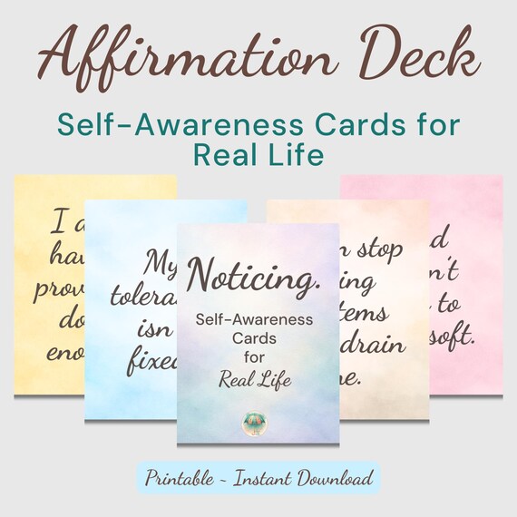 Self-Awareness Cards for Overwhelmed Moms | Neurodivergent Friendly Affirmation Deck | Printable Self Care Cards | Noticing
