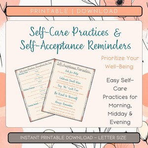 Afdrukbare zelfzorg en zelfacceptatie | Dagelijkse zelfzorg | Print Mindfulness en mentaal welzijn | Affirmaties voor vrouwen | Direct downloaden